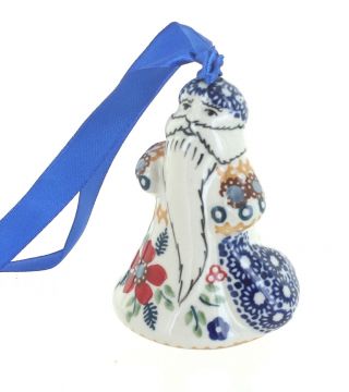 Blue Rose Polish Pottery Red Daisy Father Christmas Ornament