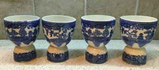 Four Vintage Blue Willow Egg Cup - Made In Japan - Double Type Circa 1940 