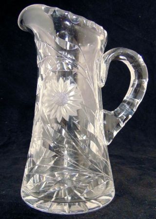 Abp American Brilliant Cut Glass Crystal Pitcher Daisy Pairpoint 9 "