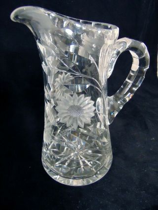 ABP AMERICAN BRILLIANT CUT GLASS CRYSTAL Pitcher Daisy Pairpoint 9 