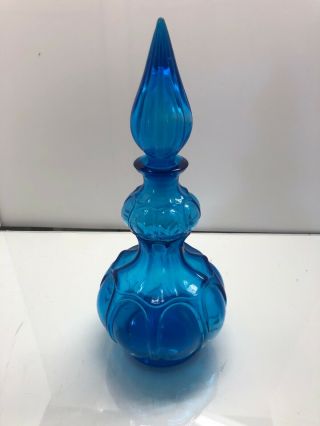 Vintage Blue Rossini 14 " Glass Genie Bottle Empoli Italy Retro Mid Century
