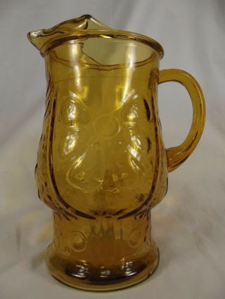 Amber Pitcher Vintage Mid Century Libbey Glass Country Garden Daisy Flower