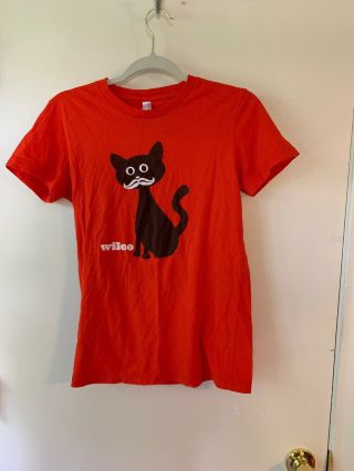Wilco Black Mustached Cat Band Tee Shirt Women’s Size Large Orange Euc