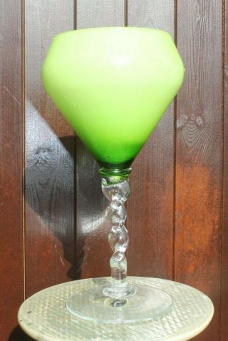 Retro Empoli Twist Stem Stylized Brandy Style Green Cased Glass Vase 1960/70s