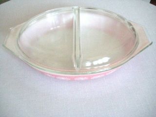 Vintage Pyrex Pink Daisy Divided Casserole Dish - 1.  5 Quart,  With Lid 2