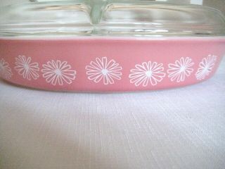 Vintage Pyrex Pink Daisy Divided Casserole Dish - 1.  5 Quart,  With Lid 3