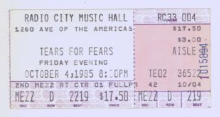 Rare Tears For Fears 10/4/85 York City Ny Radio City Music Hall Ticket Stub