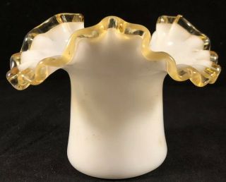 Vintage Fenton Gold Crest Milk Glass Yellow Top Hat Vase