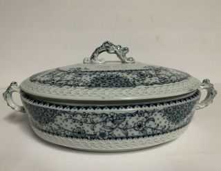 Antique Wedgwood " Maltese " Dark Blue Transferware Covered Dish With Lid