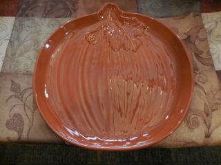 12 " Henn Pottery Pumpkin Shape Plate Platter Rare