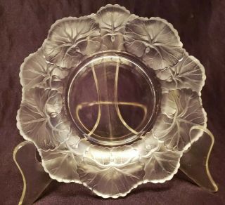 Lalique Honfleur Geranium Leaf Clear & Frosted Glass Bowl Dish 5.  75 " Signed