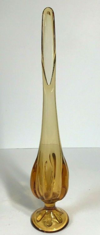 Viking 13 " Vintage Hand Swung Amber Gold Art Glass Bud Vase Mid Century 6 Petal