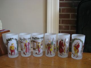 Hazel Atlas Set Of 6 Dickens A Christmas Carol 10 Oz Frosted Drinking Glasses