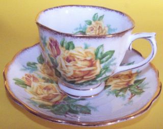 (FOUR) TEA CUPs & SAUCERs: ROYAL ALBERT bone china.  TEA ROSE (YELLOW) 3