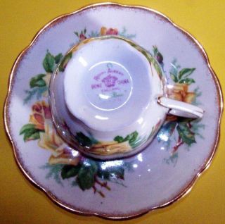 (FOUR) TEA CUPs & SAUCERs: ROYAL ALBERT bone china.  TEA ROSE (YELLOW) 4