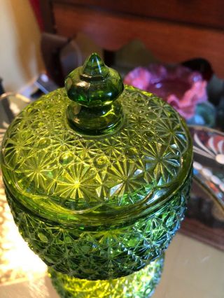L E Smith Daisy & Button Green COVERED Candy Dish 3