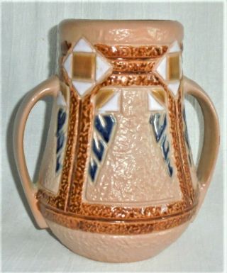 Vtg.  Southwest Mission Pottery Two Handled Vase / Urn