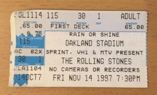 1997 The Rolling Stones Pearl Jam Oakland Concert Ticket Stub Mick Jagger Eddie