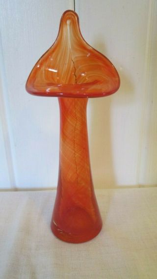 Vintage Art Glass Blown Jack In The Pulpit Apricot Orange Vase 8 " Tall 2 " Base