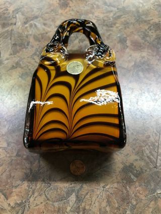Block Crystal Handbag " Elizabeth " Mouth Blown Murano Glass Tiger Stripe