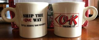 Rare Set 2 Vintage Fiestaware Fiesta Advertising Mugs Cups Ok Trucking Co
