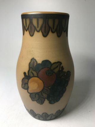 Vintage Signed Hjorth Fruits Mid Century Art Deco Vase Pottery Ceramic