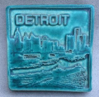Pewabic Pottery Detroit Skyline Tile Green 4 " X 4 "