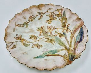 Vintage Doulton Burslem Scallop Gold Trim Floral Print Porcelain Serving Dish