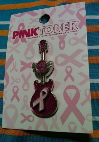 Hard Rock Cafe Hrc 2016 Pinktober Breast Cancer Ribbon Guitar Pin /le Rare