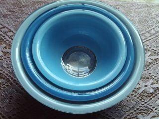 Vintage Pyrex 3 Pc Mixing Nesting Bowls " Moody Blues " Clear Bottom 1l 1.  5l2.  5l