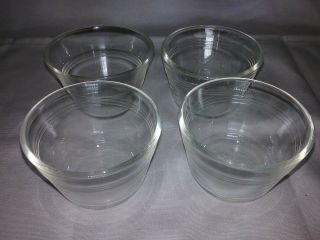 Vintage Pyrex Set Of 4 Clear Glass Custard Cups Ramekin 3 Ring Trademark Usa