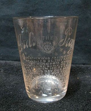 Antique Etched Tumbler W/ The Lords Prayer & Winged Cherub / Angel Ca 1902