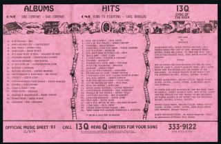 13q Wktq Pittsburgh Vintage November 9 1974 Music Survey Bad Company 1