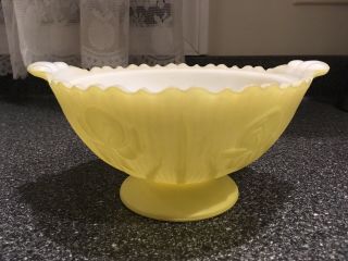 Vintage Fenton Yellow Satin Custard Art Glass Bowl Candy Dish