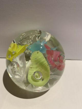 Joe St.  Clair Glass Art 5 Color Trumpet Flower Bubble Paperweight
