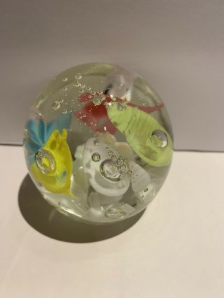 Joe St.  Clair Glass Art 5 Color TRUMPET Flower Bubble Paperweight 2
