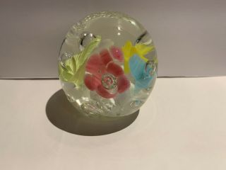 Joe St.  Clair Glass Art 5 Color TRUMPET Flower Bubble Paperweight 3