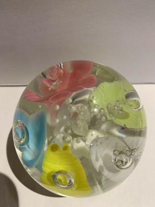 Joe St.  Clair Glass Art 5 Color TRUMPET Flower Bubble Paperweight 4