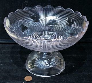 Antique Sandwich Glass " Ribbed Ivy " Footed Compote,  C.  1850