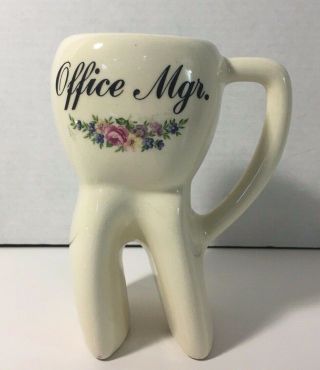 Vintage Tooth W/root Shape " Office Mgr.  " Coffee Cup Mug - Rose Usa - 7 " Tall