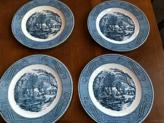 Currier And Ives " The Old Grist Mill " 10 " Dinner Plates - Royal - Vintage