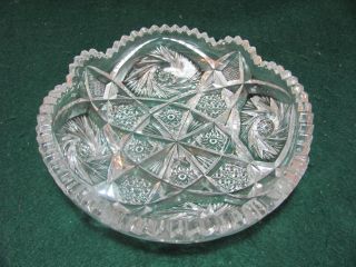 Vintage Clear Glass Bowl With Star Pattern & Saw Tooth Edge