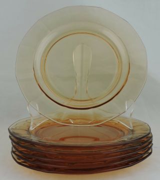 Vintage Tiffin Optic Peach/amber Glass Salad/dessert Plate Set 5 Glassware