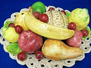Vintage Bassano Mid Century Ceramic Bowl Of Fruit Cherries Bananas Apples Italy