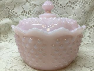 Pink Milk Hobnail Pattern Glass Round Butter Candy Dish / Tub Pound Crown Tuscan