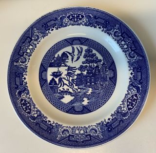 4 - Vintage Blue Willow Ware 10” Dinner Plates Royal China Underglaze Usa