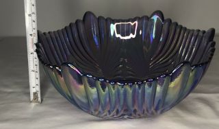 Fenton Carnival Glass Purple Aubergine Bowl Iridescent Luster 8.  5 Inch Amethyst
