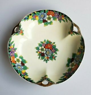 Noritake Morimura Art Deco Black Floral Porcelain Candy Dish Footed Bowl