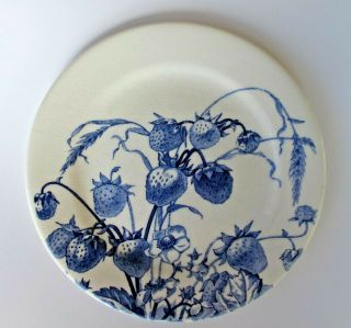 Vintage Blue And White Strawberry Pattern Dinner Plates Gien France