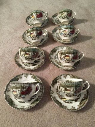 Johnson Brothers Made In England 8 Friendly Village Cups And Saucers